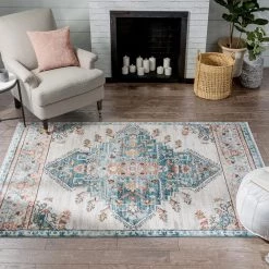 Indira Manor Blue Vintage Bohemian Medallion Oriental 7 ft. 10 in. x 9 ft. 10 in. Textured Area Rug by Well Woven -Linon Home Decor Sales blue well woven area rugs ind 56 7 fa 1000