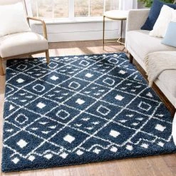 Juni Kari Scandinavian Moroccan Lattice Blue 7 ft. 10 in. x 9 ft. 10 in. Nordic Thick Area Rug by Well Woven -Linon Home Decor Sales blue well woven area rugs ju 24 7 c3 1000