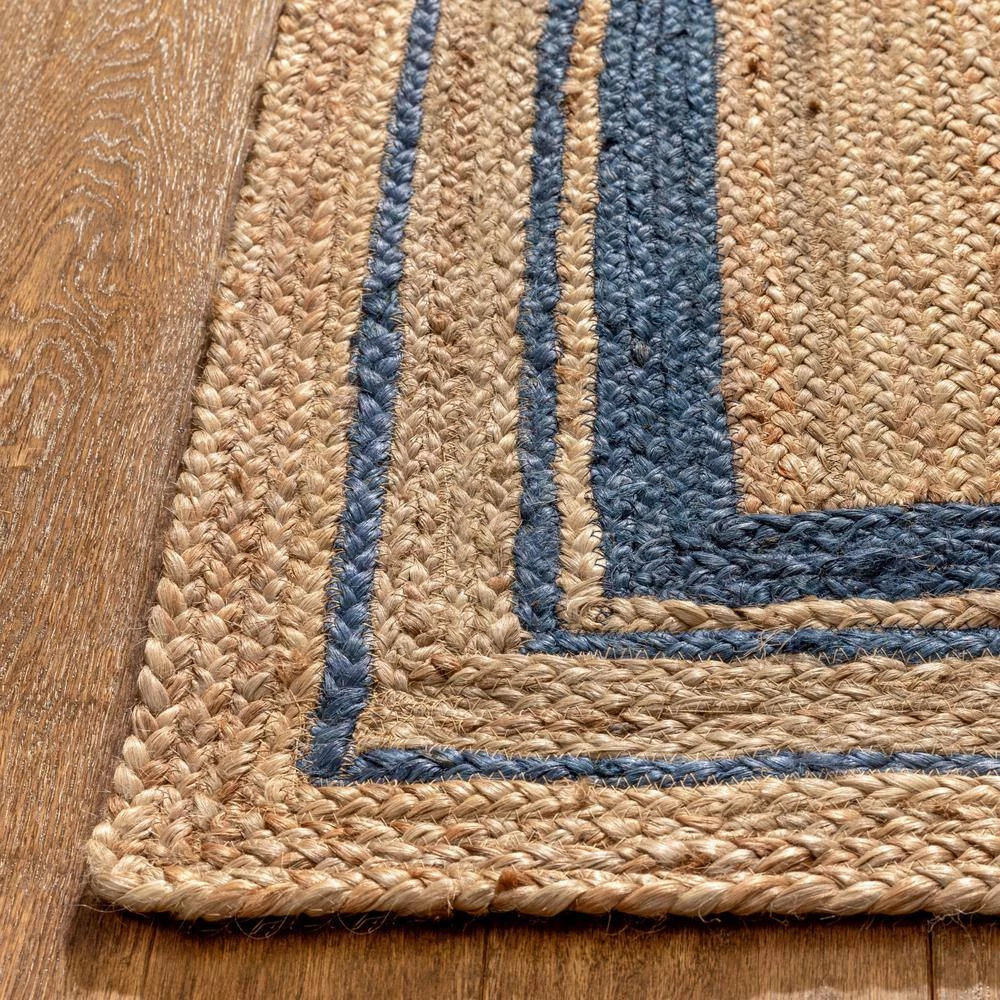 Larkspur Border Pattern Contemporary Blue 5 ft. x 7 ft. 6 in. Hand-Braided Jute Area Rug by Well Woven 7 Larkspur Border Pattern Contemporary Blue 5 ft. x 7 ft. 6 in. Hand-Braided Jute Area Rug by Well Woven - Image 5