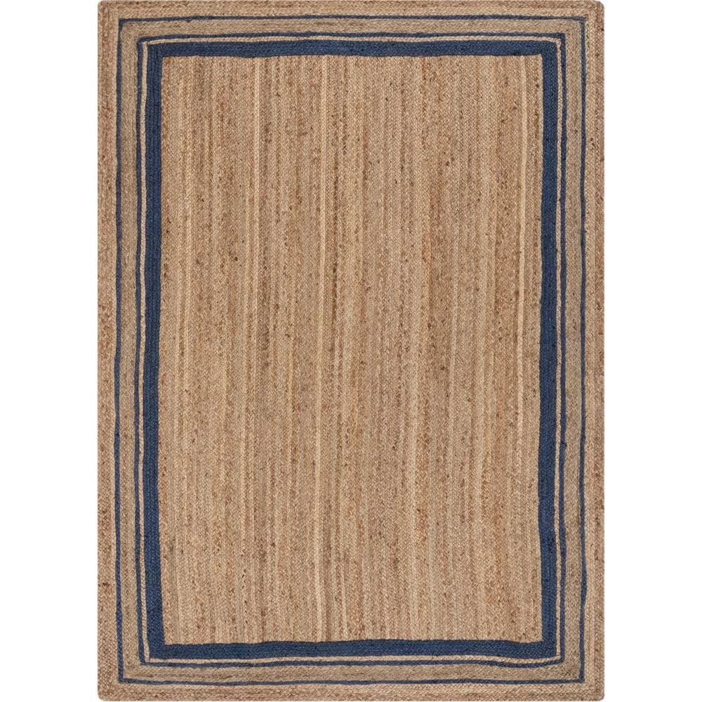Larkspur Border Pattern Contemporary Blue 5 ft. x 7 ft. 6 in. Hand-Braided Jute Area Rug by Well Woven 3 Larkspur Border Pattern Contemporary Blue 5 ft. x 7 ft. 6 in. Hand-Braided Jute Area Rug by Well Woven