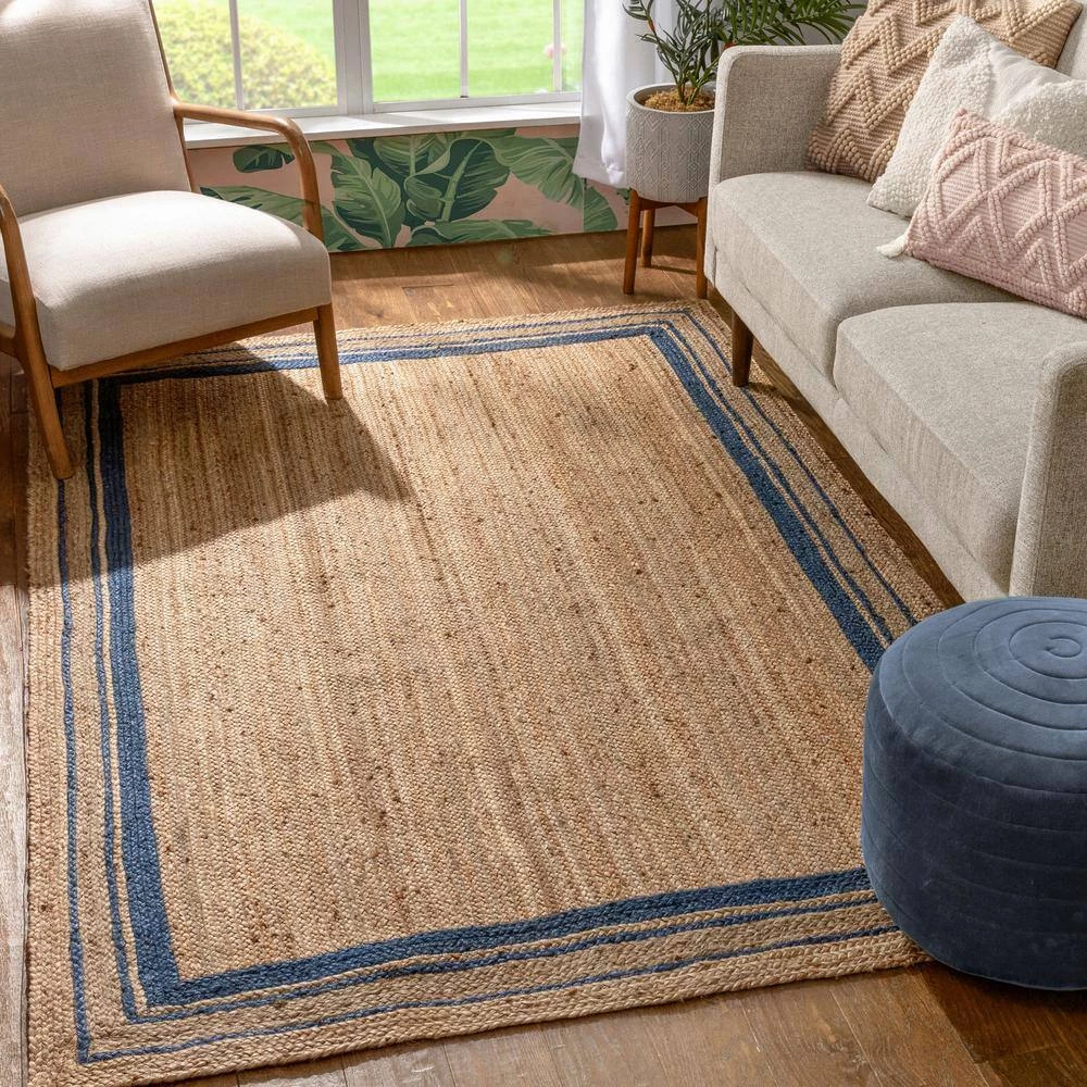 Larkspur Border Pattern Contemporary Blue 5 ft. x 7 ft. 6 in. Hand-Braided Jute Area Rug by Well Woven 5 Larkspur Border Pattern Contemporary Blue 5 ft. x 7 ft. 6 in. Hand-Braided Jute Area Rug by Well Woven - Image 3