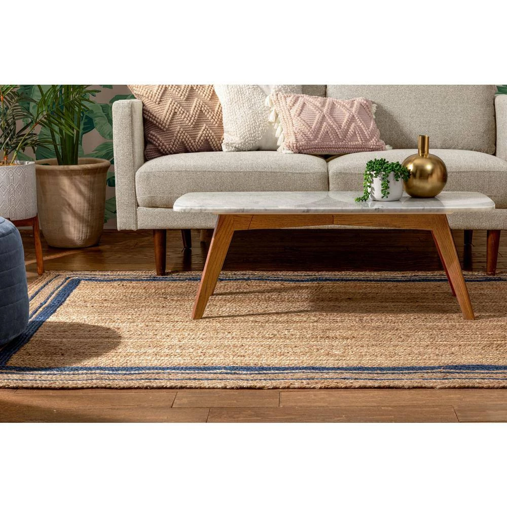 Larkspur Border Pattern Contemporary Blue 5 ft. x 7 ft. 6 in. Hand-Braided Jute Area Rug by Well Woven 4 Larkspur Border Pattern Contemporary Blue 5 ft. x 7 ft. 6 in. Hand-Braided Jute Area Rug by Well Woven - Image 2