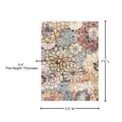 Rodeo Lissa Bohemian Eclectic Floral Blue 5 ft. 3 in. x 7 ft. 3 in. Area Rug by Well Woven -Linon Home Decor Sales blue well woven area rugs ro 184 5 76 1000