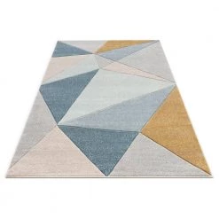 Ruby Tamara Blue Mid-Century Modern Geometric 5 ft. 3 in. x 7 ft. 3 in. Area Rug by Well Woven -Linon Home Decor Sales blue well woven area rugs ru 192 5 44 1000