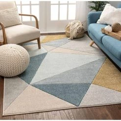 Ruby Tamara Blue Mid-Century Modern Geometric 5 ft. 3 in. x 7 ft. 3 in. Area Rug by Well Woven -Linon Home Decor Sales blue well woven area rugs ru 192 5 76 1000