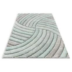 San Francisco Ucci Blue Modern Geometric Stripes 5 ft. 3 in. x 7 ft. 3 in. 3D Carved Shag Area Rug by Well Woven -Linon Home Decor Sales blue well woven area rugs sf 04 5 1f 1000