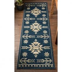 Tulsa Canton Southwestern Tribal Bohemian Blue 2 ft. 3 in. x 7 ft. 3 in. Runner Rug by Well Woven -Linon Home Decor Sales blue well woven area rugs tu 124 2 c3 1000