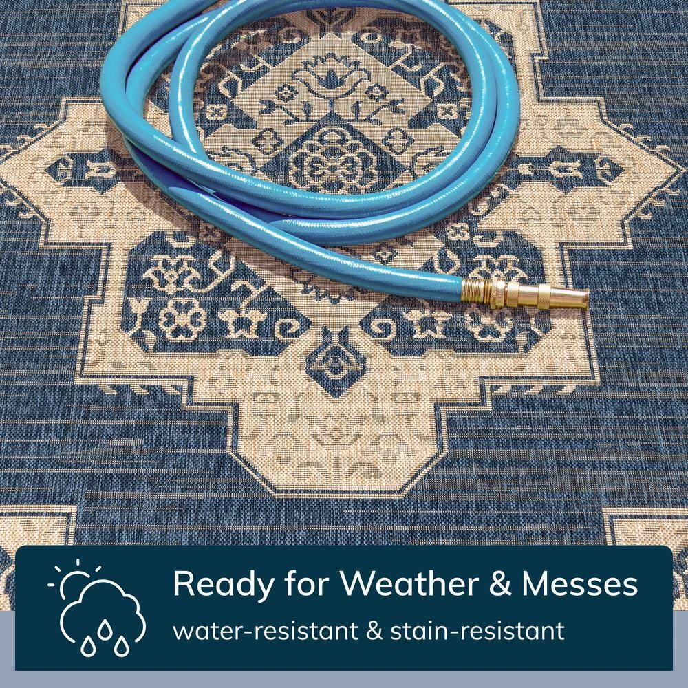 Medusa Bloome Blue Medallion 5 ft. 3 in. x 7 ft. 3 in. Indoor/Outdoor Area Rug by Well Woven 7 Medusa Bloome Blue Medallion 5 ft. 3 in. x 7 ft. 3 in. Indoor/Outdoor Area Rug by Well Woven - Image 5