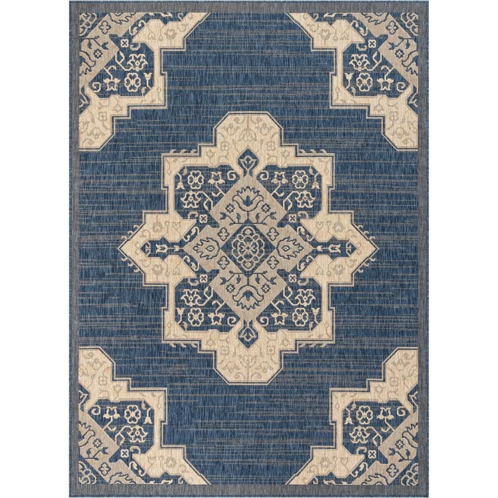 Medusa Bloome Blue Medallion 5 ft. 3 in. x 7 ft. 3 in. Indoor/Outdoor Area Rug by Well Woven 3 Medusa Bloome Blue Medallion 5 ft. 3 in. x 7 ft. 3 in. Indoor/Outdoor Area Rug by Well Woven