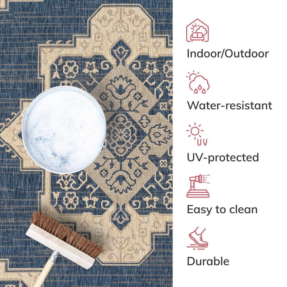 Medusa Bloome Blue Medallion 5 ft. 3 in. x 7 ft. 3 in. Indoor/Outdoor Area Rug by Well Woven 10 Medusa Bloome Blue Medallion 5 ft. 3 in. x 7 ft. 3 in. Indoor/Outdoor Area Rug by Well Woven - Image 8