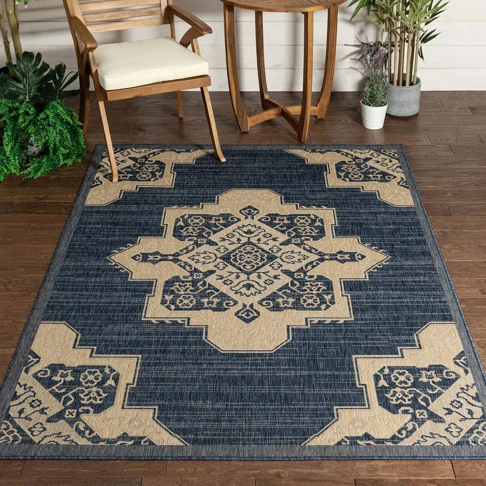 Medusa Bloome Blue Medallion 5 ft. 3 in. x 7 ft. 3 in. Indoor/Outdoor Area Rug by Well Woven 5 Medusa Bloome Blue Medallion 5 ft. 3 in. x 7 ft. 3 in. Indoor/Outdoor Area Rug by Well Woven - Image 3