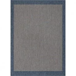 Medusa Odin Blue 9 ft. 3 in. x 12 ft. 6 in. Solid and Striped Border Indoor Outdoor Distressed Flat Weave Area Rug by Well Woven