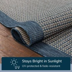 Medusa Odin Blue 9 ft. 3 in. x 12 ft. 6 in. Solid and Striped Border Indoor Outdoor Distressed Flat Weave Area Rug by Well Woven -Linon Home Decor Sales blue well woven outdoor rugs med 34 8 fa 1000