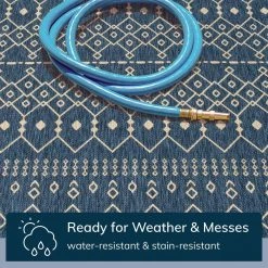 Medusa Nord Blue Moroccan Tribal 7 ft. 10 in. x 9 ft. 10 in. Indoor/Outdoor Area Rug by Well Woven -Linon Home Decor Sales blue well woven outdoor rugs med 54 7 1f 1000