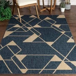 Medusa Edda Blue Geometric 5 ft. 3 in. x 7 ft. 3 in. Indoor/Outdoor Area Rug by Well Woven -Linon Home Decor Sales blue well woven outdoor rugs med 64 5 c3 1000