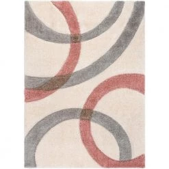 San Francisco Bevel Modern Geometric Arcs & Shapes Shag Blush Grey 7 ft. 10 in. x 9 ft. 10 in. 3D Textured Area Rug by Well Woven