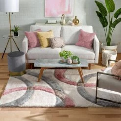 San Francisco Bevel Modern Geometric Arcs & Shapes Shag Blush Grey 7 ft. 10 in. x 9 ft. 10 in. 3D Textured Area Rug by Well Woven -Linon Home Decor Sales blush grey well woven area rugs sf 89 7 76 1000