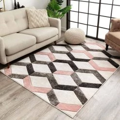 Good Vibes Millie Blush Pink Modern Zigzag Stripes 5 ft. 3 in. x 7 ft. 3 in. Area Rug by Well Woven -Linon Home Decor Sales blush pink well woven area rugs gv 17 5 31 1000