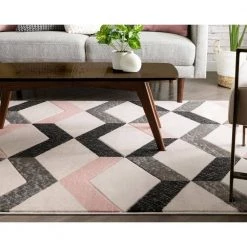 Good Vibes Millie Blush Pink Modern Zigzag Stripes 5 ft. 3 in. x 7 ft. 3 in. Area Rug by Well Woven -Linon Home Decor Sales blush pink well woven area rugs gv 17 5 66 1000