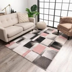 Good Vibes Louisa Blush Pink Modern Geometric Boxes 5 ft. 3 in. x 7 ft. 3 in. Area Rug by Well Woven -Linon Home Decor Sales blush pink well woven area rugs gv 77 5 31 1000