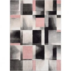 Good Vibes Louisa Blush Pink Modern Geometric Boxes 5 ft. 3 in. x 7 ft. 3 in. Area Rug by Well Woven