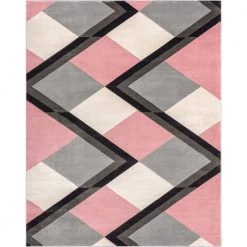 Good Vibes Nora Blush Pink Modern Geometric Stripes and Boxes 5 ft. 3 in. x 7 ft. 3 in. Area Rug by Well Woven