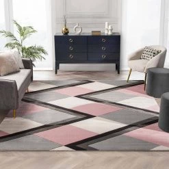 Good Vibes Nora Blush Pink Modern Geometric Stripes and Boxes 5 ft. 3 in. x 7 ft. 3 in. Area Rug by Well Woven -Linon Home Decor Sales blush pink well woven area rugs gv 87 5 c3 1000