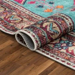 Lotus Shasta Blush Turquoise Vintage Bohemian Medallion 5 ft. 3 in. x 7 ft. 3 in. Machine Washable Area Rug by Well Woven -Linon Home Decor Sales blush turquoise well woven area rugs lot 79 5 44 1000