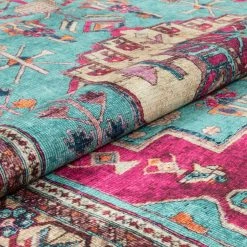 Lotus Shasta Blush Turquoise Vintage Bohemian Medallion 5 ft. 3 in. x 7 ft. 3 in. Machine Washable Area Rug by Well Woven -Linon Home Decor Sales blush turquoise well woven area rugs lot 79 5 4f 1000