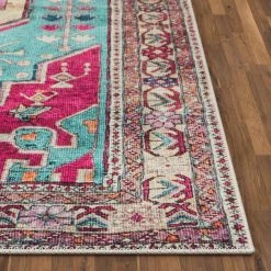 Lotus Shasta Blush Turquoise Vintage Bohemian Medallion 5 ft. 3 in. x 7 ft. 3 in. Machine Washable Area Rug by Well Woven -Linon Home Decor Sales blush turquoise well woven area rugs lot 79 5 fa 1000