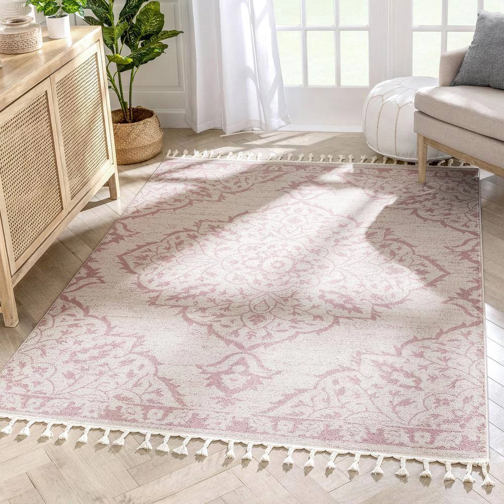 Loop-De-Loop Mara Blush 7 ft. 10 in. x 10 ft. 6 in. Medallion Botanical Area Rug by Well Woven 5 Loop-De-Loop Mara Blush 7 ft. 10 in. x 10 ft. 6 in. Medallion Botanical Area Rug by Well Woven - Image 3