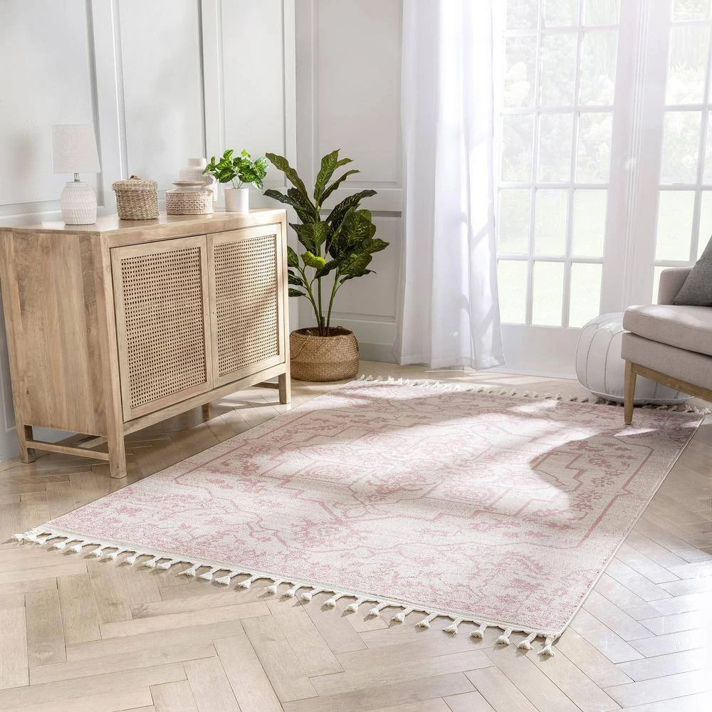 Loop-De-Loop Valentina Blush 7 ft. 10 in. x 10 ft. 6 in. Oriental Medallion Area Rug by Well Woven 4 Loop-De-Loop Valentina Blush 7 ft. 10 in. x 10 ft. 6 in. Oriental Medallion Area Rug by Well Woven - Image 2