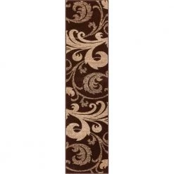 Ruby Leslie Fleur De Lis Brown 2 ft. x 7 ft. Modern Scrolls Runner Rug by Well Woven