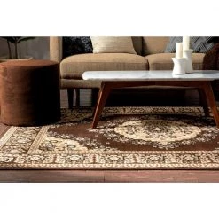 Persa Malika Traditional Medallion Persian Floral Brown 7 ft. 10 in. x 9 ft. 10 in. Area Rug by Well Woven -Linon Home Decor Sales brown well woven area rugs pa 118 7 e1 1000