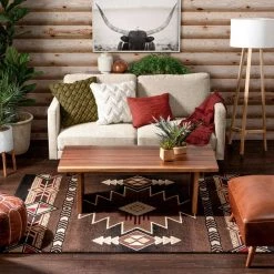 Persa Dakota Tribal Aztec Southwestern Brown 5 ft. 3 in. x 7 ft. 3 in. Area Rug by Well Woven -Linon Home Decor Sales brown well woven area rugs pa 128 5 4f 1000