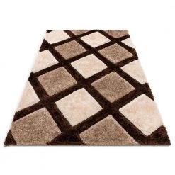 San Francisco Posh Brown Modern Geometric Trellis 5 ft. 3 in. x 7 ft. 3 in. 3D Carved Shag Area Rug by Well Woven -Linon Home Decor Sales brown well woven area rugs sf 37 5 1f 1000