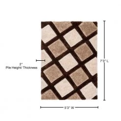 San Francisco Posh Brown Modern Geometric Trellis 5 ft. 3 in. x 7 ft. 3 in. 3D Carved Shag Area Rug by Well Woven -Linon Home Decor Sales brown well woven area rugs sf 37 5 76 1000