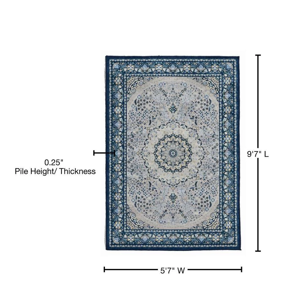 Echelon Sasha Cream/Blue 6 ft. 7 in. x 9 ft. 7 in. Area Rug by Linon Home Decor 7 Echelon Sasha Cream/Blue 6 ft. 7 in. x 9 ft. 7 in. Area Rug by Linon Home Decor - Image 5
