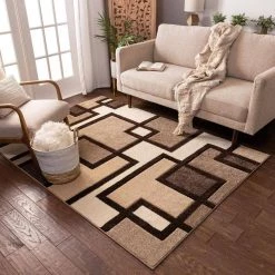 Ruby Imagination Squares Cream 5 ft. x 7 ft. Modern Geometric Area Rug by Well Woven -Linon Home Decor Sales cream well woven area rugs 600935 fa 1000