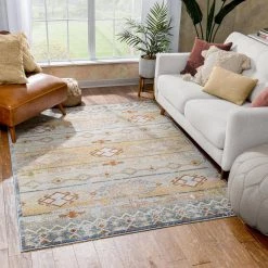 Omaha Alu Tribal Modern Vintage Stripes Cream 7 ft. 10 in. x 10 ft. 6 in. Area Rug by Well Woven -Linon Home Decor Sales cream well woven area rugs om 172 7 c3 1000