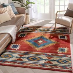 Tulsa Lea Traditional Southwestern Geometric Crimson/Red 7 ft. 10 in. x 10 ft. 6 in. Area Rug by Well Woven -Linon Home Decor Sales crimson red well woven area rugs tu 100 7 c3 1000