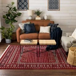 Bokhara Aldo Vintage Antique Tribal Traditional Geometric Pattern Crimson 5 ft. 3 in. x 7 ft. 3 in. Area Rug by Well Woven -Linon Home Decor Sales crimson well woven area rugs bok 10 5 1f 1000