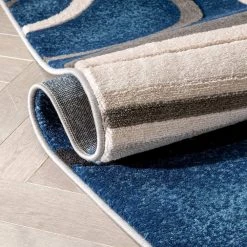 Good Vibes Belle Modern Abstract Geometric Dark Blue 5 ft. 3 in. x 7 ft. 3 in. 3D Textured Area Rug by Well Woven -Linon Home Decor Sales dark blue well woven area rugs gv 24 5 4f 1000