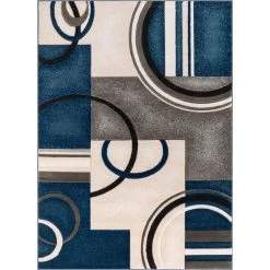 Good Vibes Belle Modern Abstract Geometric Dark Blue 5 ft. 3 in. x 7 ft. 3 in. 3D Textured Area Rug by Well Woven