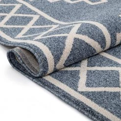 Loop-De-Loop Mica Denim Blue Southwestern Tribal Geometric 5 ft. 3 in. x 7 ft. 3 in. Flatweave Area Rug by Well Woven -Linon Home Decor Sales denim blue well woven area rugs ldl 26 5 44 1000