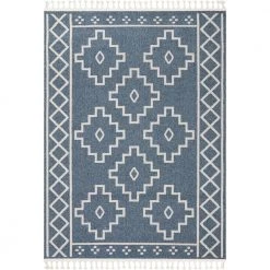 Loop-De-Loop Mica Denim Blue Southwestern Tribal Geometric 5 ft. 3 in. x 7 ft. 3 in. Flatweave Area Rug by Well Woven