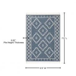Loop-De-Loop Mica Denim Blue Southwestern Tribal Geometric 5 ft. 3 in. x 7 ft. 3 in. Flatweave Area Rug by Well Woven -Linon Home Decor Sales denim blue well woven area rugs ldl 26 5 76 1000