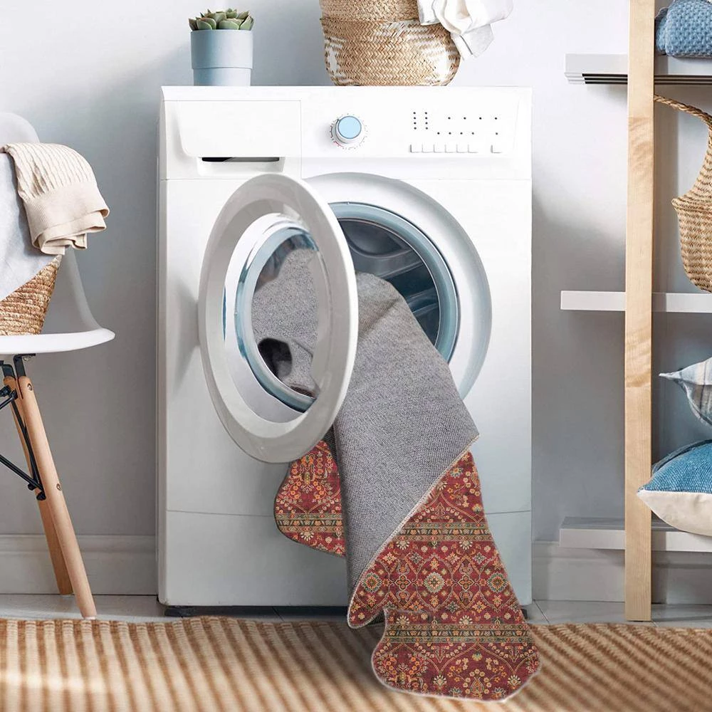 Washable Petra Garnet/Ivory 5 ft. x 7 ft. Abstract Rectangle Area Rug by Linon Home Decor 7 Washable Petra Garnet/Ivory 5 ft. x 7 ft. Abstract Rectangle Area Rug by Linon Home Decor - Image 5