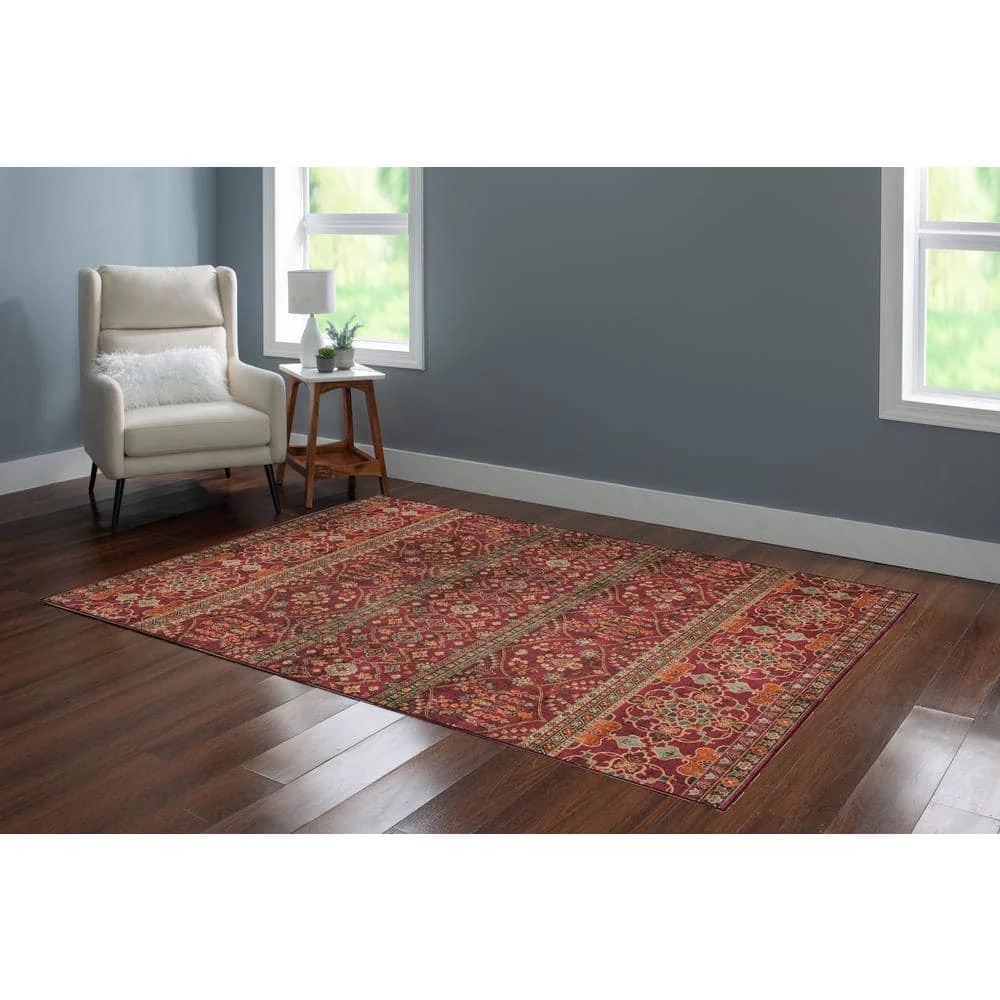 Washable Petra Garnet/Ivory 5 ft. x 7 ft. Abstract Rectangle Area Rug by Linon Home Decor 8 Washable Petra Garnet/Ivory 5 ft. x 7 ft. Abstract Rectangle Area Rug by Linon Home Decor - Image 6