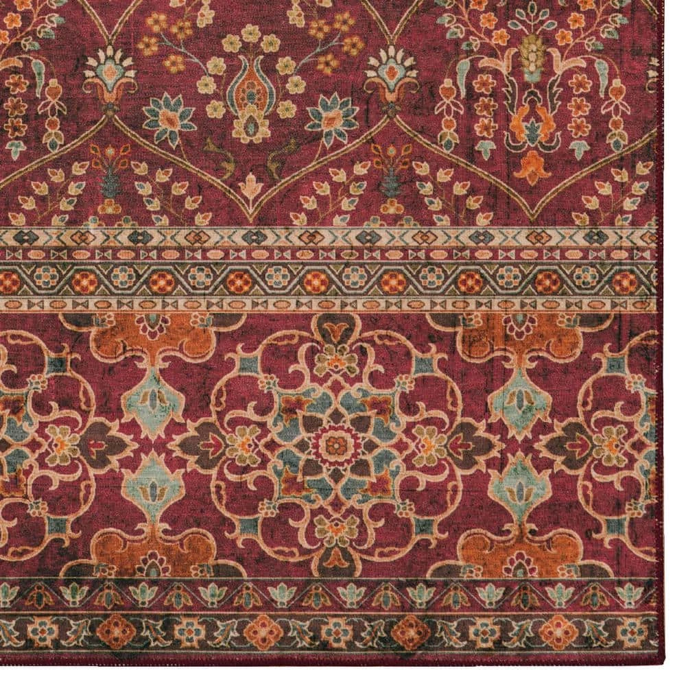 Washable Petra Garnet/Ivory 5 ft. x 7 ft. Abstract Rectangle Area Rug by Linon Home Decor 5 Washable Petra Garnet/Ivory 5 ft. x 7 ft. Abstract Rectangle Area Rug by Linon Home Decor - Image 3